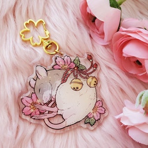 Cherry Blossoms Bell Rat Acrylic Keychains Glitter Epoxy