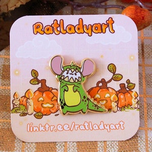 Dinosaur Onesie Rat Halloween Gold Hard Enamel Pin Mouse Rat
