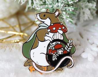 Forager Rat Herbs and Mushroom Rat Hard Enamel Pins