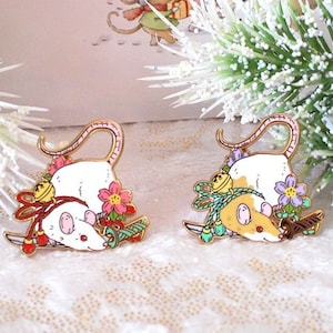 MAY 2021 Cherry Blossom Mouse and Katana Pin Hard Enamel Pin Gold Metal