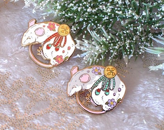 JUNE 2021 Cherry Blossom Mouse Tattoo Pin Hard Enamel Pin Gold Metal and Die-cut Sticker