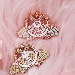 Crystal Moon Moth Hard Enamel Pin Rose Gold Pastel Glitter