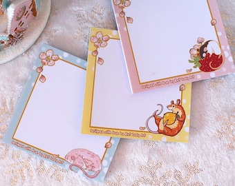 4x4 Inch Memo Pads SET Rat and Raccoon Stationery Grocery List