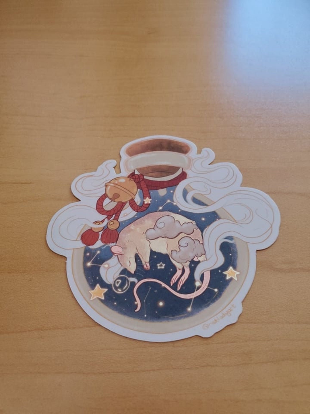 Dreaming Rat in Potion Bottle Mirror Effect Glossy Weatherproof Die-cut