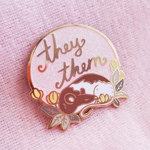 PINK They/Them Pronoun Hard Enamel Pins Glitter Pride Rats