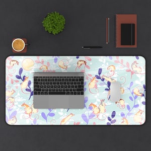 Pastel Blue Sleepy Rats and Vines DESK MAT