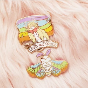 Gay Pride Rainbow Flag Hard Enamel Pin Rat and Moth Enamel Pin