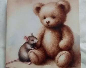 Teddy Bear and Mouse Friend Greeting Card blank inside