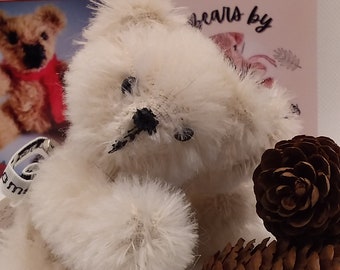 White Christmas Collectors Teddy Bear, Artist Teddy Bear, Miniature Bear, Christmas Keepsake