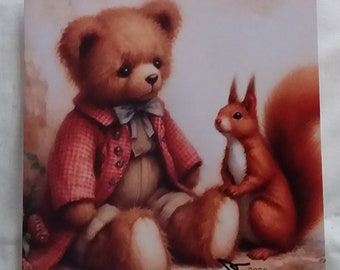 Teddy Bear and Squirrel Friend Greeting Card blank inside