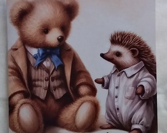 Teddy Bear and Hedgehog Friend Greeting Card blank inside