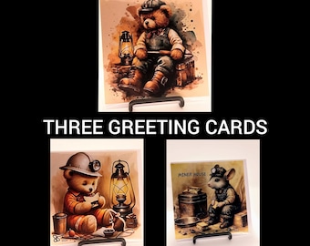 Teddy Bear Miner, blank greeting card for Birthday or as a notelet