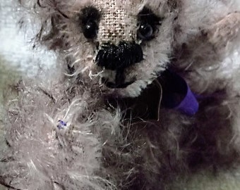 A Gothic FUZZY WUZZY Bear called "Stoker" , made with curly mohair fabric,  Ideal for a Birthday, collectable gift, heirloom bear. Keepsake.