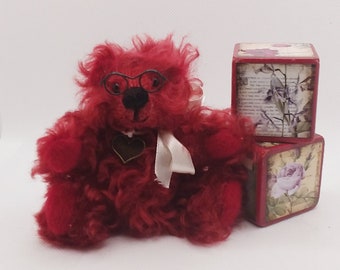 A Keepsake Bear called Serenity.  A vibrant rich mohair red Collectors Bear.  Ideal as a heirloom or keepsake gift