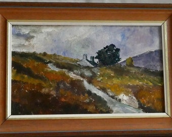 Vintage Oil Painting By Rene Brooks Welsh Landscape Cilgwyn Pembrokeshire 1979 In Rectangular Wooden Frame