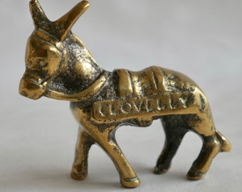 Small Vintage Brass Donkey Ornament Souvenir From Clovelly North Devon.