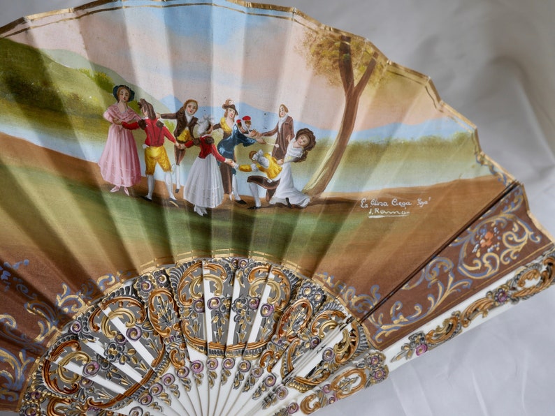 Hand Fan Vintage Painted Decoration Goya Painting Blind Etsy