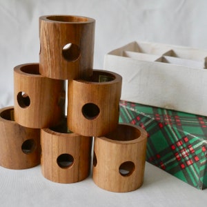 Teak Napkin Rings Boxed Set Of Six Napkin Holders Vintage