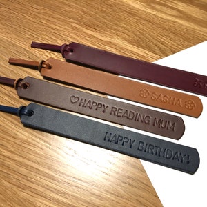 Personalised Leather Bookmark with Tassel, Custom Handstamping, Italian Leather Personalised Bookmark, 4 Colours, Gift for Him, Gift for Her