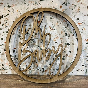 Baby Shower or Gender Reveal Party Decorations, Oh Baby Circle Sign or Hoop Backdrop Wall, Baby Announcement Photo Prop or Baby Shower Decor
