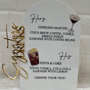 Signature Drink Schild, Signature Cocktail Schild, Hochzeit Cocktailkarte, Hochzeit Drink Schild, Seine und Ihre Getränke, Braut und Bräutigam Drink Schild