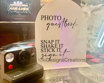 Libro degli ospiti con foto, cartello in acrilico, cartello per matrimonio, cartello per libro degli ospiti, cartello per libro degli ospiti ad arco, cartello per fotocamera