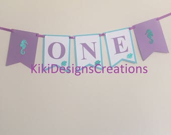 Seahorse ONE Party High Chair Banner- Mermaid Party, Seahorse Party, First Birthday, Under the Sea, Photo Prop, Birthday Party, Banner