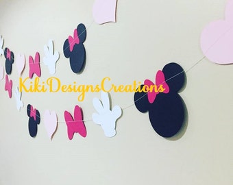 Pink Minnie Mouse Garland 12 pies, Minnie Mouse Guirnalda de cumpleaños, decoración de minnie mouse, Minnie Mouse Banner