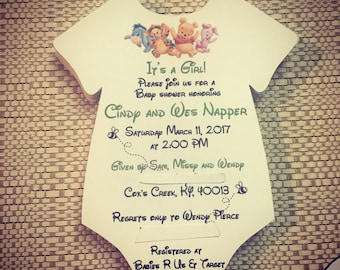 Winnie the Pooh Onesie Baby Shower Invita