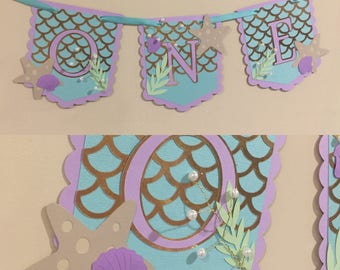 Bandera de la trona de la sirena. primer cumpleaños segundo cumpleaños. bajo la bandera del mar.