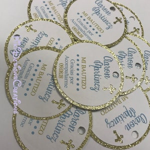 Blue and Silver Sparkle Christening Mi Bautizo Thank You Favor Tags, Blue Cross Tags, Baptism Tags, Baby Dedication Tags, Personalized Tags image 5