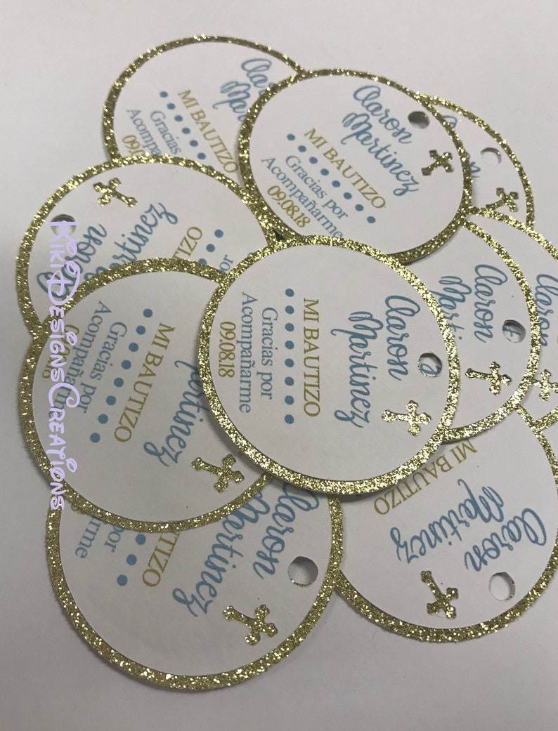 Blue and Silver Sparkle Christening Mi Bautizo Thank You Favor Tags, Blue Cross Tags, Baptism Tags, Baby Dedication Tags, Personalized Tags image 5