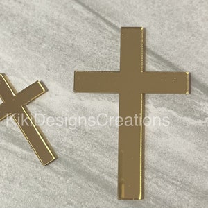 Acrylic Baptism Cross Cake Charm, Mirror Silver Cross Cake Decor, Gold Holy Communion Cross, Rose Gold Christening Cross