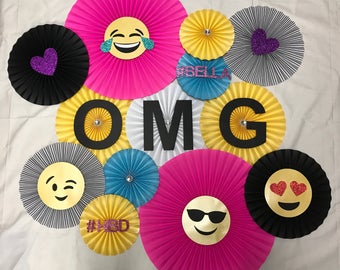 Emoji Party Paper fan, Emoji photo backdrop, Emoji party Decor