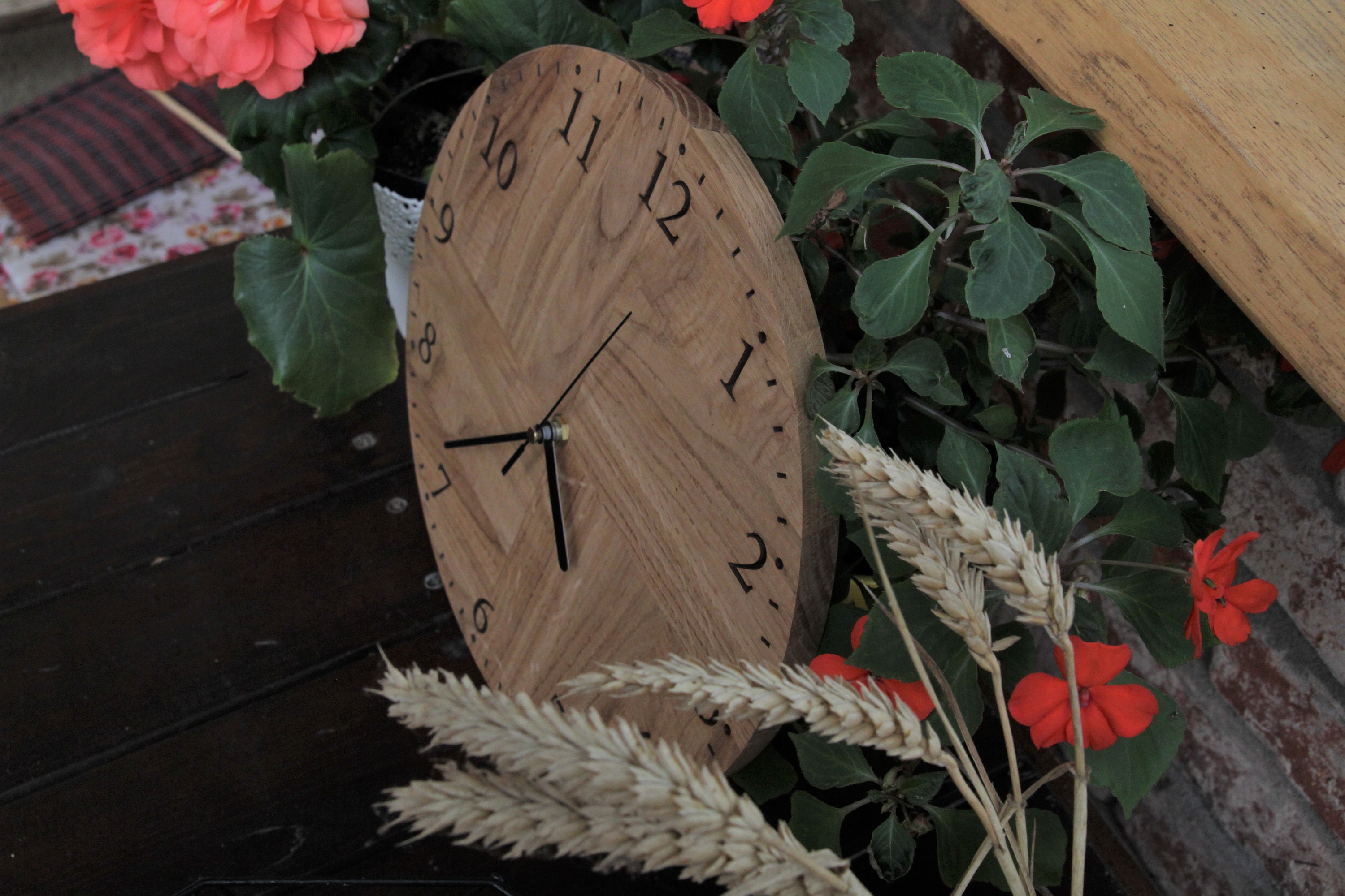 Oak Wall Clock Round Oak Wall Clock Wood Wall Clock Round Etsy