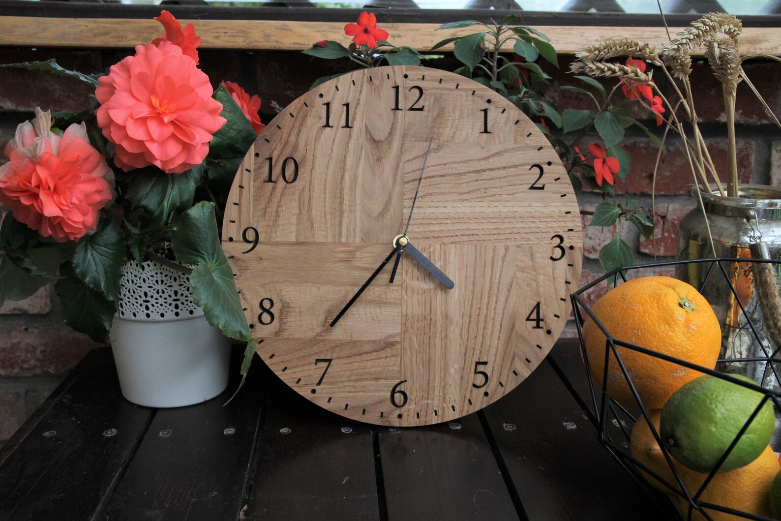 Oak Wall Clock Round Oak Wall Clock Wood Wall Clock Round Etsy