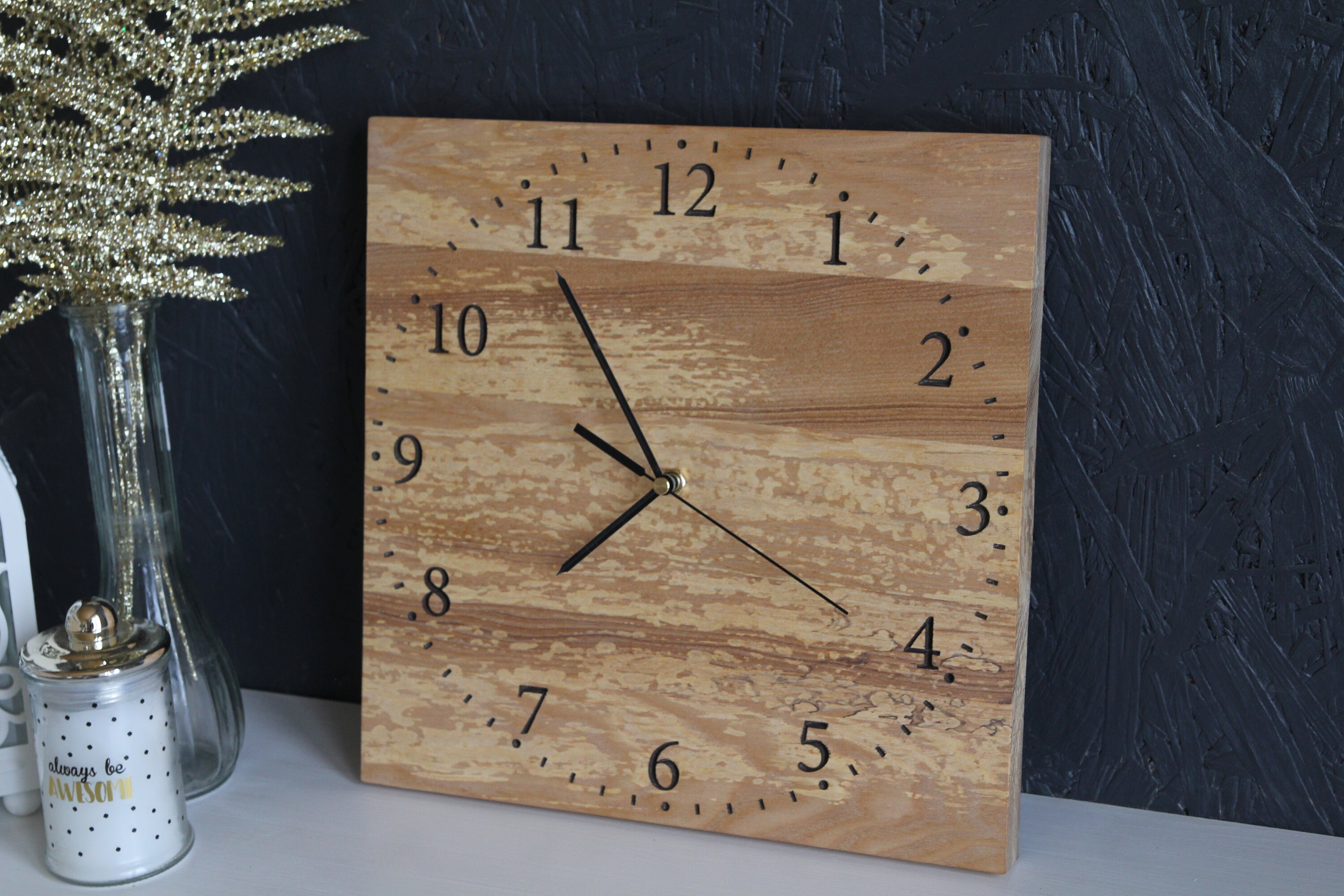 Wooden square clock square wall clock unique clock rustic Etsy