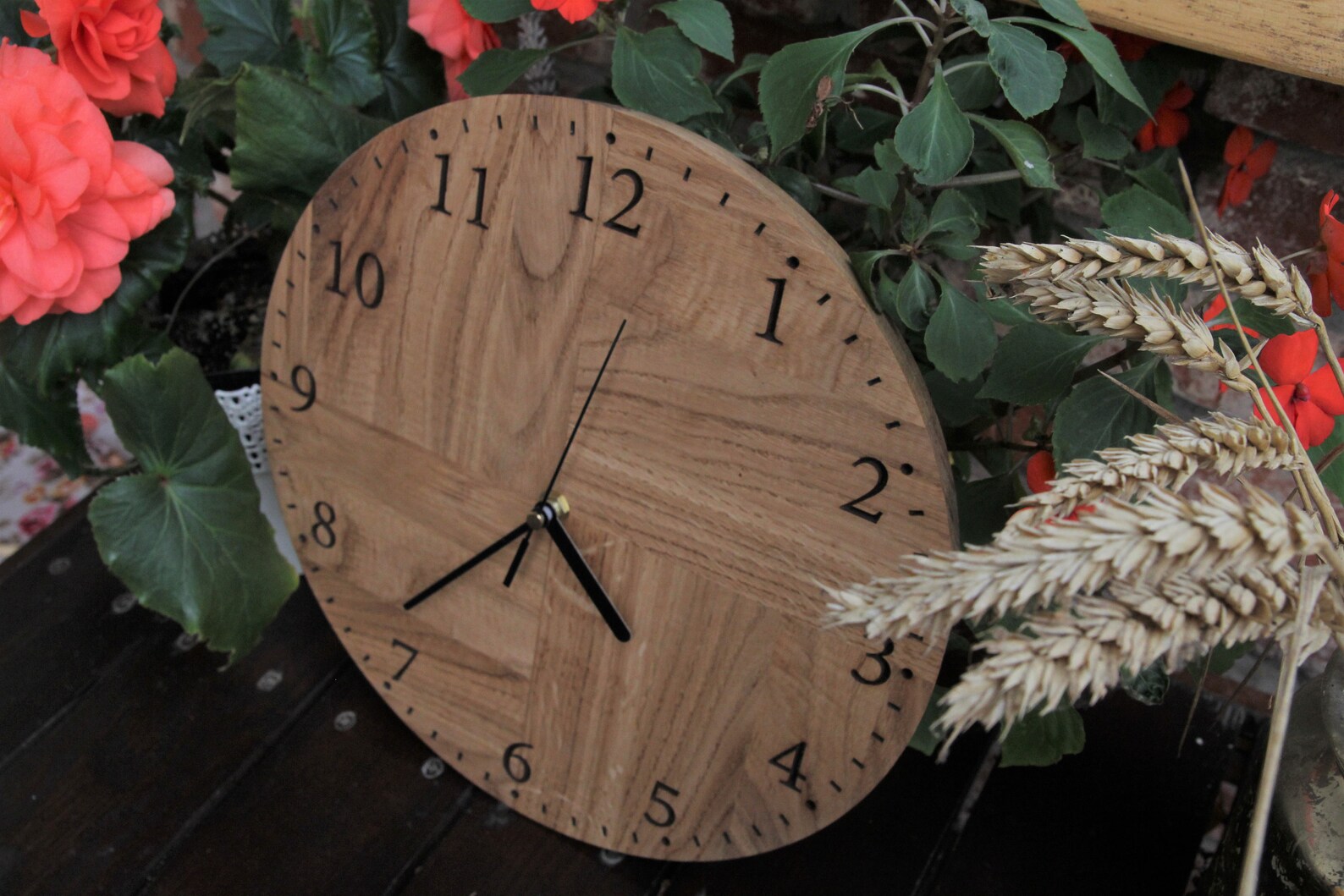Oak Wall Clock Round Oak Wall Clock Wood Wall Clock Round Etsy