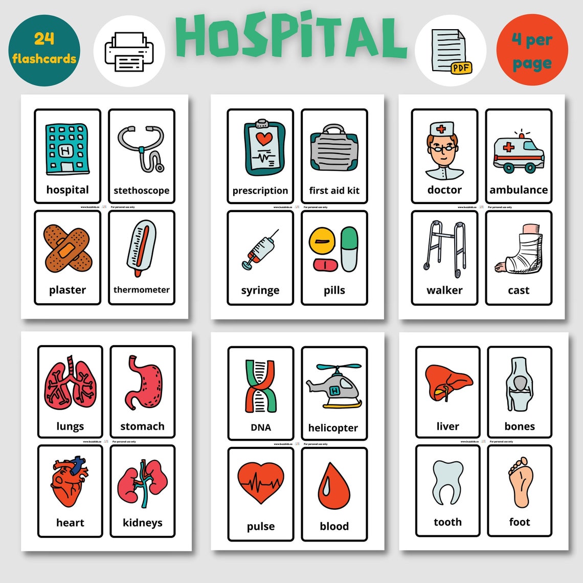 HOSPITAL Digital Flashcards, Teaching Materials About Hospital Instant