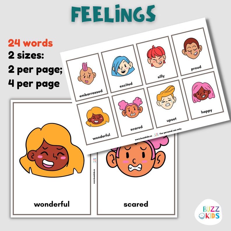 FEELINGS Flashcards Instant Downloads Happy Angry Sad Sleepy - Etsy Ireland