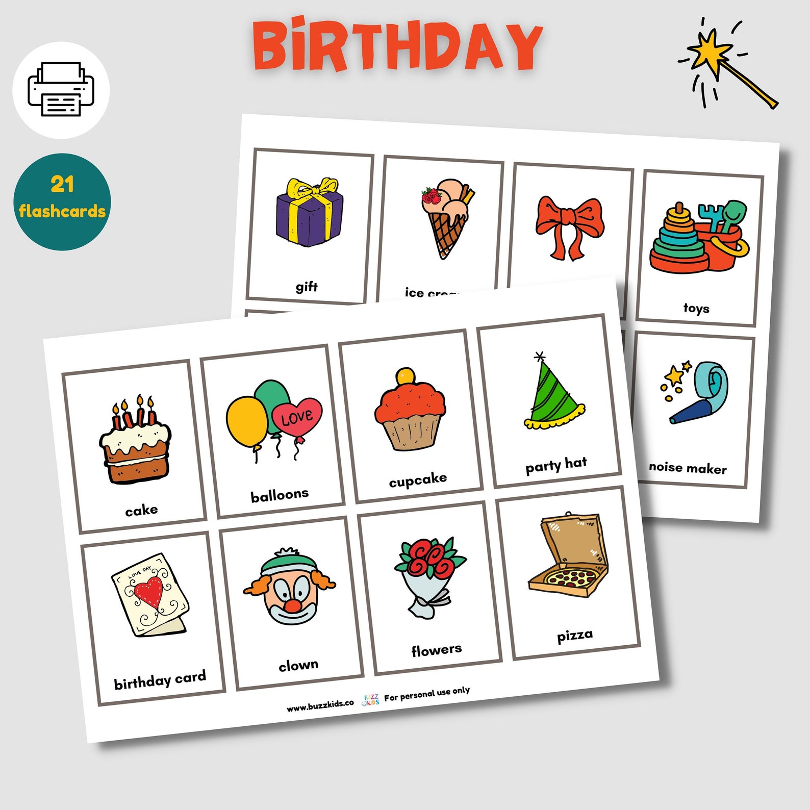 BIRTHDAY Flashcards Instant Downloads, Fun Memory Flashcards Game