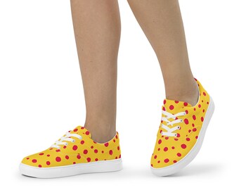 Chaussures en toile à lacets jaune rouge pour femmes, chaussures confortables de tous les jours, chaussures de bureau tendance, baskets impressionnantes