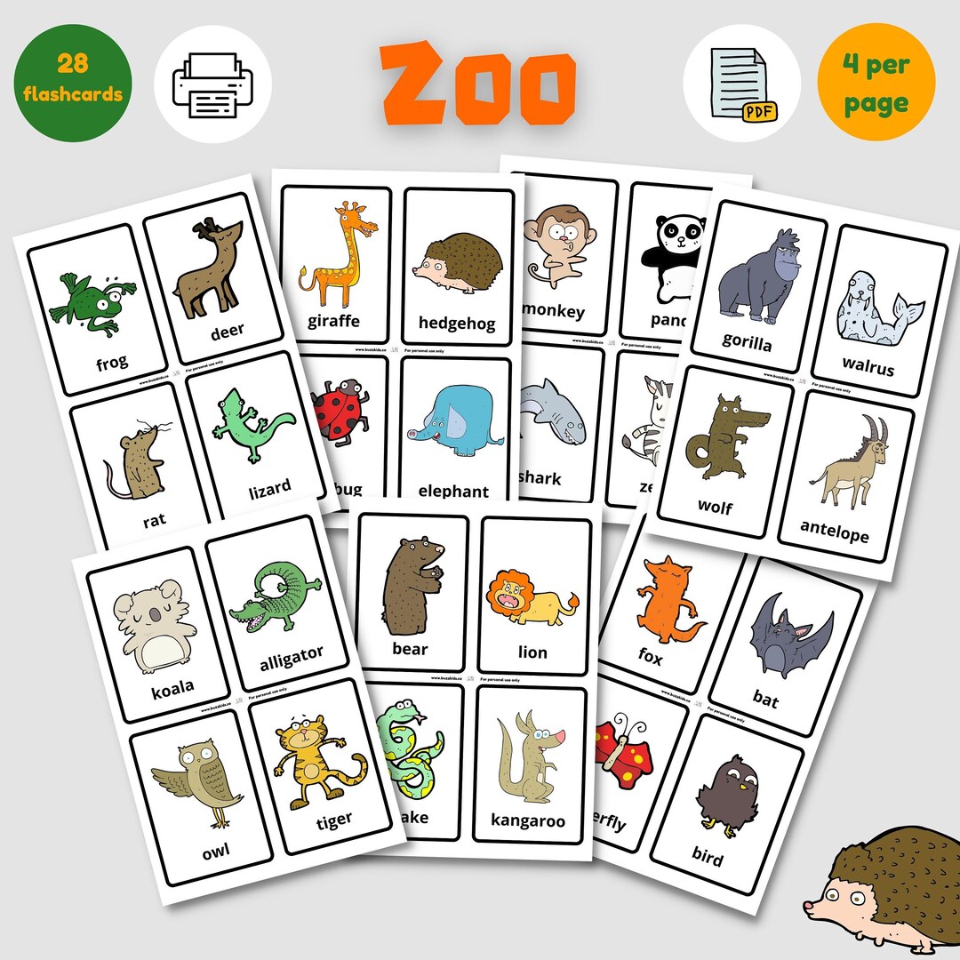 WILD ANIMALS ZOO Digital Flashcards Teaching Materials About Etsy