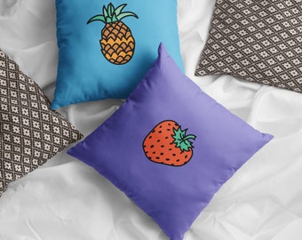 CUSTOM MADE FRUIT pillow, Make your own pillow,  two different sides fruit printed Basic Pillow, Flashcard pillow, Learn play kids throw