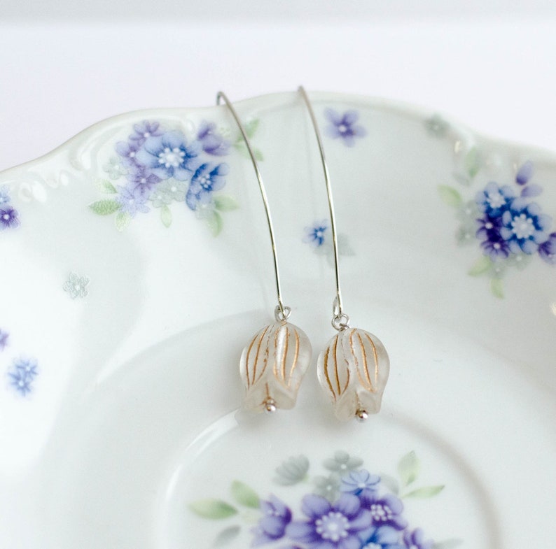 Clear wedding earrings Tulip flower earrings