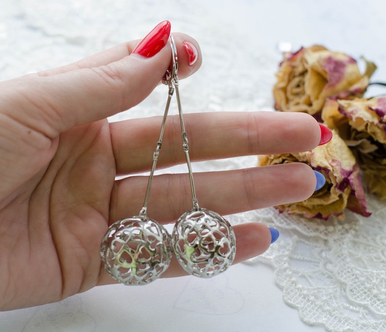 Filigree sphere round ball earrings