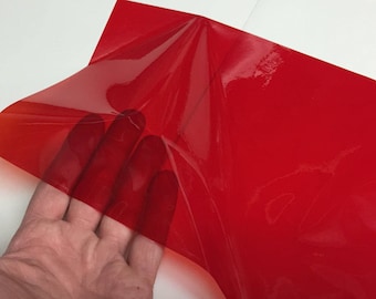 RED Transparent Thin Plastic Sheeting, 12 Inch X 10 Feet, Adhesive