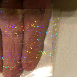 Transparante holografische sparkle overlay, zelfklevende gecoate doorzichtige glitter plastic, lamineerkwaliteit