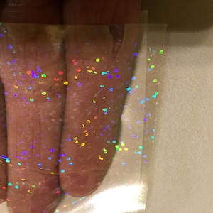 Transparent holografiskt glitteröverlägg, självhäftande belagd klar glitterplast, lamineringskvalitet bild 1