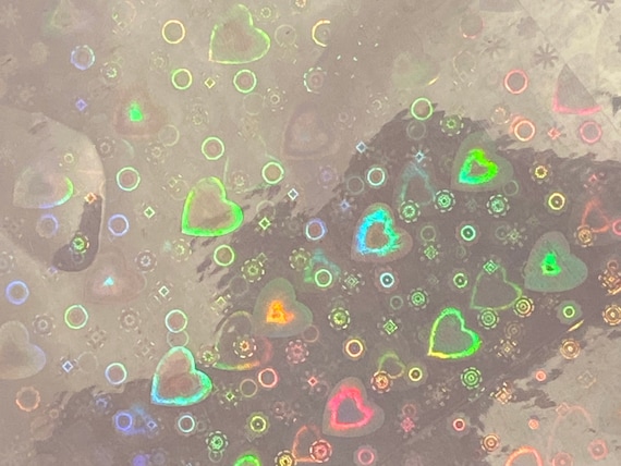 Heart Overlay, Holographic Clear  Plastic Sheeting, Adhesive Coated, Lamination Grade